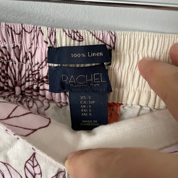 RACHEL Rachel Roy Floral Wide Leg Pants Cream Orange 100% Linen Women's Small - Picture 7 of 8